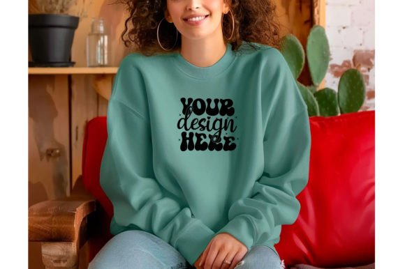 Boho Gildan 18000 Women T-shirt Mockup for Hoodies Sweatshirts Graphics