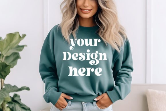 Comfort Colors 1566 BlueSpruce Mockup for Hoodies Sweatshirts Graphics