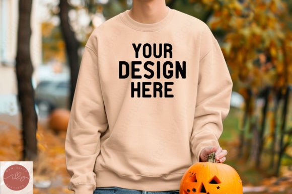 Fall Male Gildan 18000 Sweater Mockup for Hoodies & Graphics