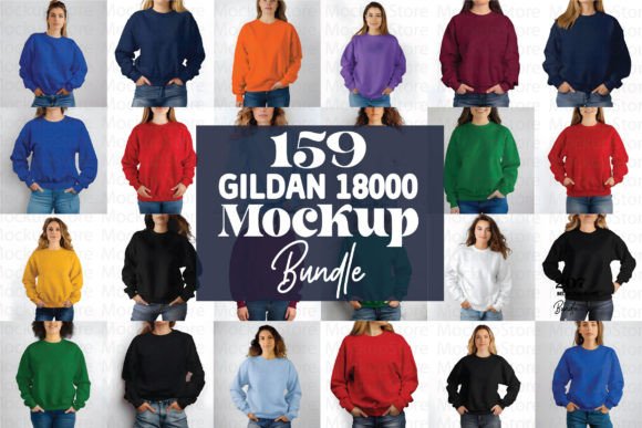 Gildan 18000 Mockup Bundle: Graphics for Hoodies Sweatshirts