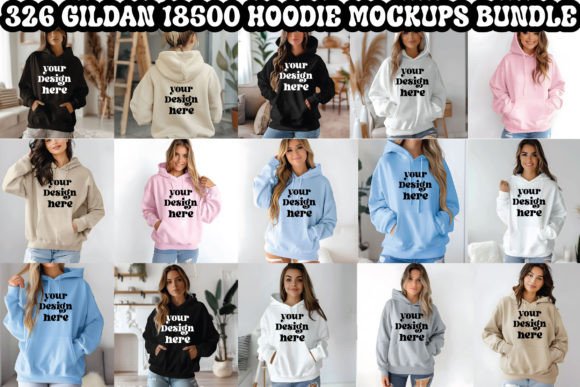 Gildan 18500 Hoodie Mockups Bundle Graphics