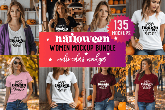 Halloween Women Mockup Bundle: Graphics for T-Shirts