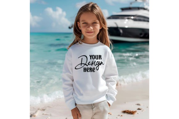 Kids Beach Sweatshirt Mockup: Graphics for Baby Kids Clothing