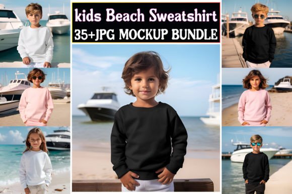 Kids Beach Sweatshirt Mockups: Baby Kids Clothing Graphics