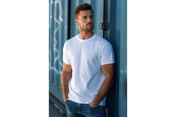 Man Wearing White T-Shirt Mockup for Graphics & T-Shirts